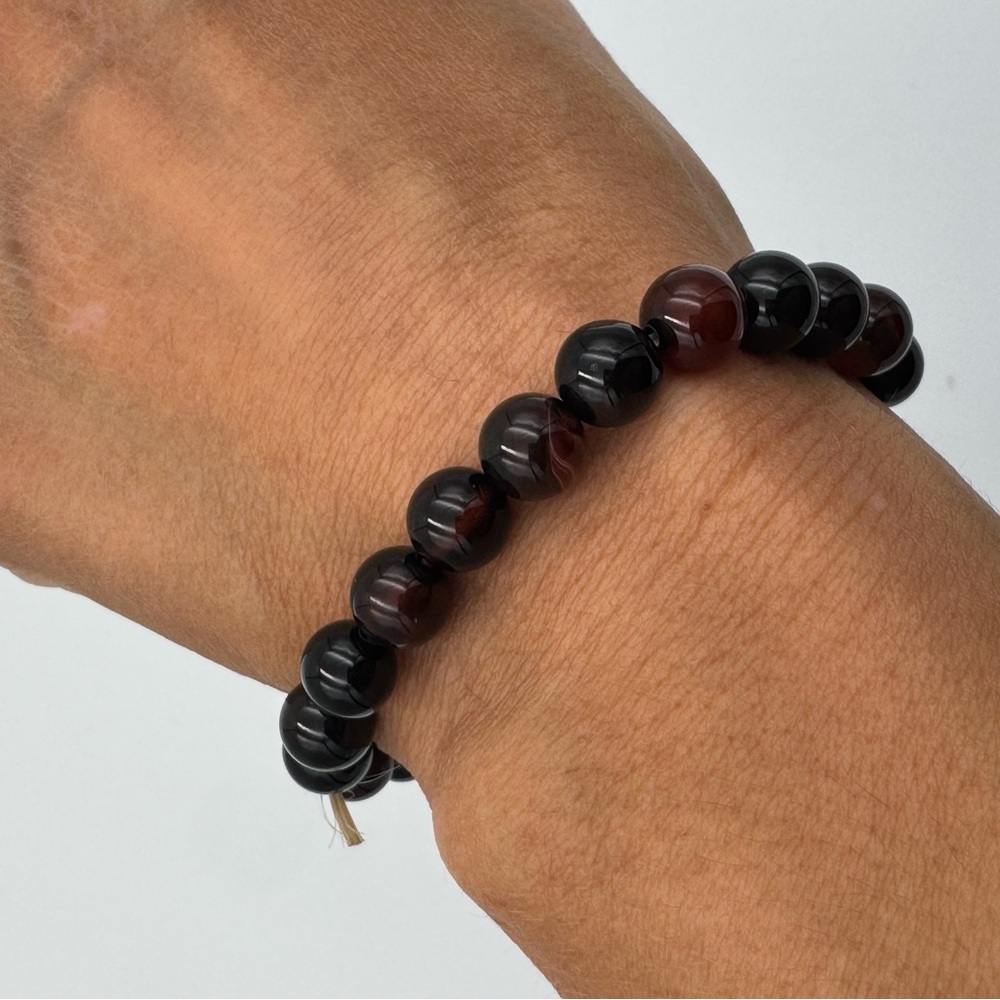 Black Agate Sardonyx Stone Beaded Bracelet Gothcore Minimalist Unisex‎